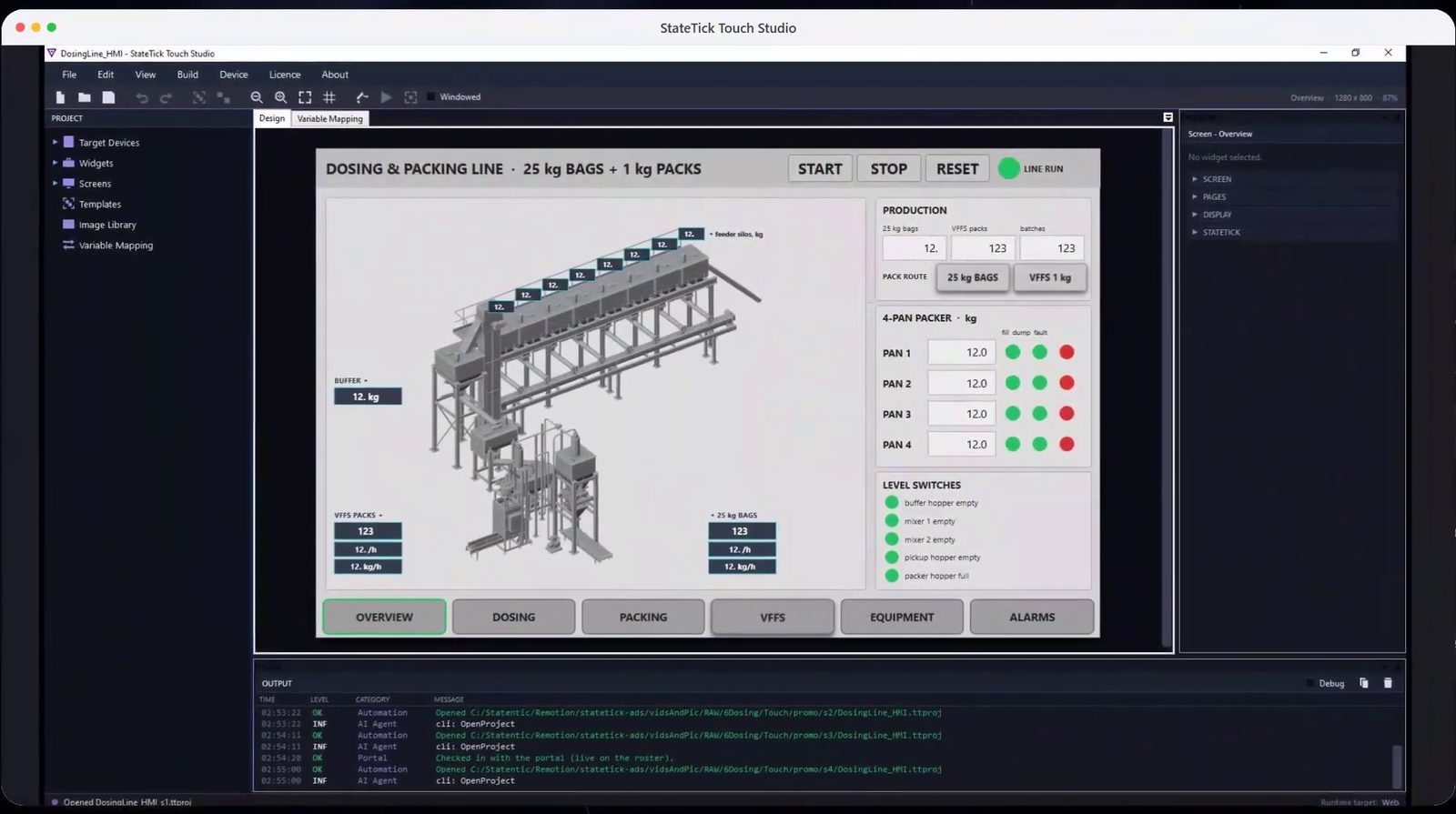 Touch Studio HMI for the dosing and packing line