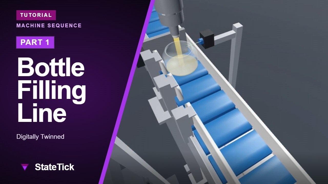 A bottle filling line built as a digital twin in TwinTick