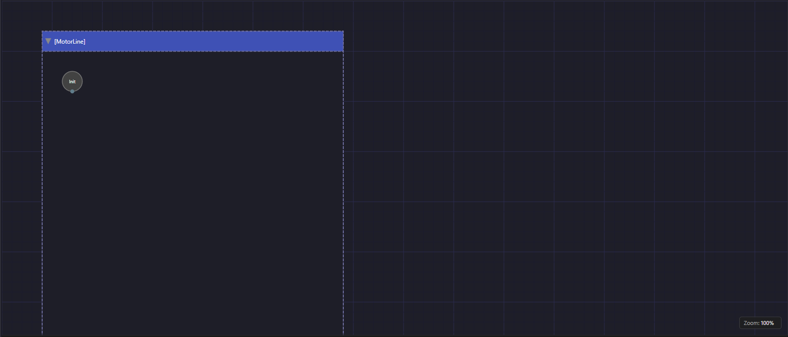 The FSM Planner canvas with one placeholder composite named MotorLine in square brackets, drawn with a dashed border, containing a small circular Init node